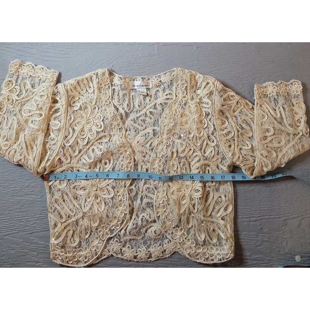 S.M. Collection Womens Cream Lace‎ Sequin Embroidered Cardigan Bolero Jacket M